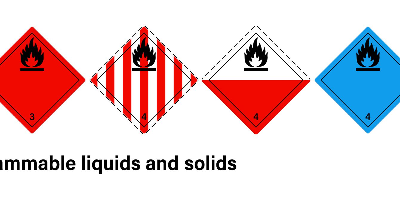 Flammable liquids and solids warning sign vector. Globally Harmonized System of Classification and Labelling of Chemicals. Warning symbol GHS icon.